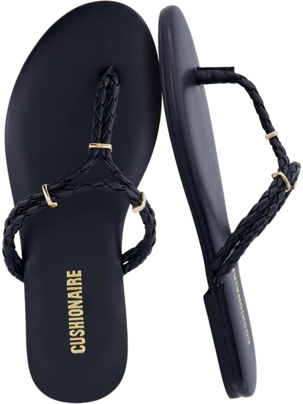 Women's Black Comfortable Trio Flip Flops with Braided Thong Strap Sandals